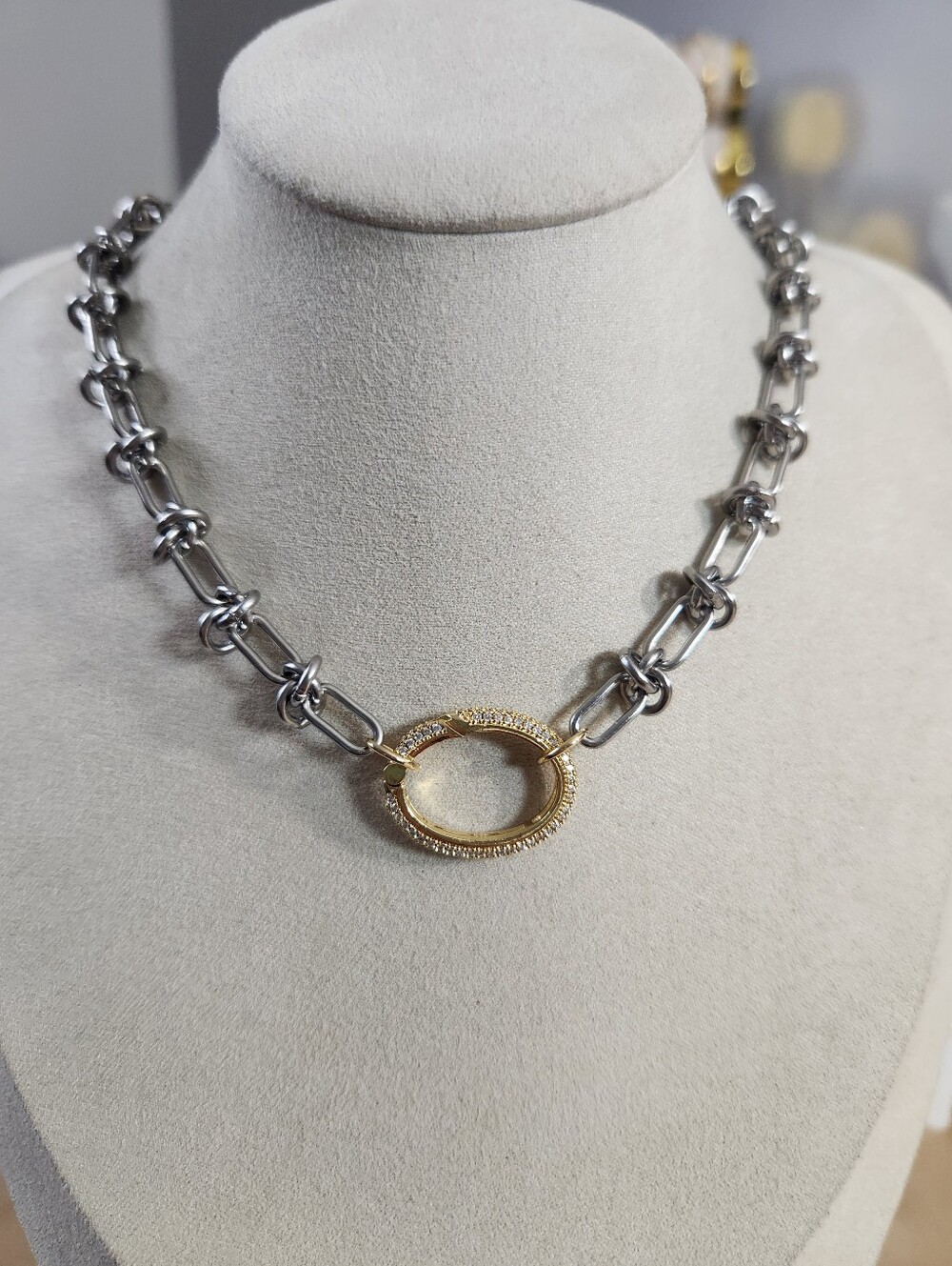 Two Tone Charm Holder Necklace